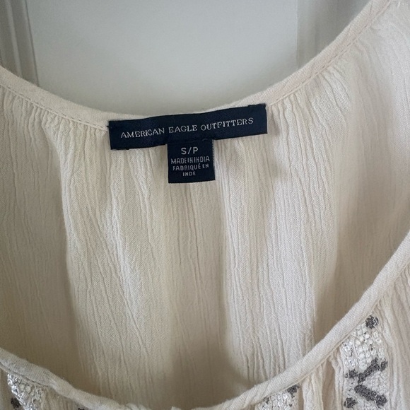 American Eagle Outfitters Ivory Blouse with Geometric Details - Picture 2 of 6